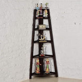 ONIJA Corner Book Shelf | 5 Shelves for Home | Sheesham Wood Wall Shelf for Living Room Kitchen Bathroom | Walnut Finish